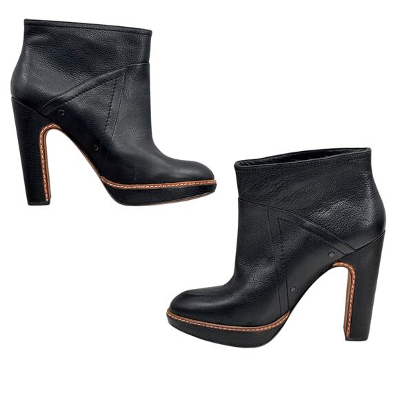Modern Vintage Black Ankle Bootie Parker 38 Womens Boot Platform Leather Pull On - Picture 9 of 12